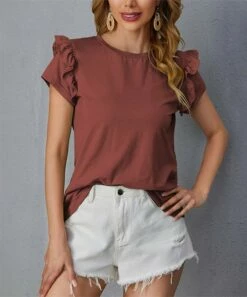 Discount ⭐ IZURIA Wine Flutter-Sleeve Crewneck Top - Plus ⌛