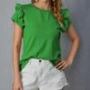 Best reviews of 🥰 IZURIA Green Flutter-Sleeve Top - 👩 Women 🤩