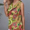 Cheapest 🎁 IZURIA Green & Red Floral Cowl Neck Sleeveless Top - Plus ⌛