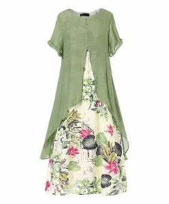 Cheapest 😉 IZURIA Green & Fuchsia Floral Button-Accent Front-Slit Layered Midi 👗 Dress - 👩 Women & Plus ✨