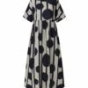 Best Sale 😀 IZURIA Navy & White Polka Dot Stripe Empire-Waist Maxi 👗 Dress - Plus 🌟