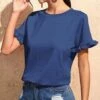Cheap 😀 IZURIA Blue Ruffle-Sleeve Crewneck Top - Plus 🥰