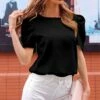 Coupon 🛒 IZURIA Black Puff-Sleeve Crewneck Top - 👩 Women ⌛