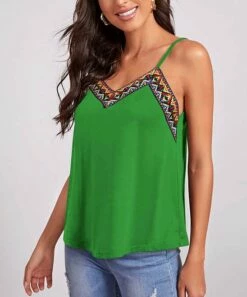 Budget 🌟 IZURIA Green Embroidered Ribbon-Trim V-Neck Camisole - 👩 Women 🥰