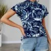 Promo 🔔 IZURIA Blue & White Tie-Dye Mock-Neck Flutter-Sleeve Top - 👩 Women 😉