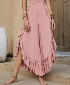 Best reviews of 👍 IZURIA Pink Side-Split Ruffle-Hem Palazzo Pants - 👩 Women 💯