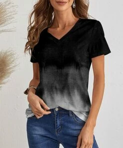 Best deal 🤩 IZURIA Black & Gray Ombre V-Neck Tee - 👩 Women & Plus 🌟