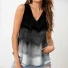 Top 10 😉 IZURIA Black & Gray Ombré Sleeveless Curved-Hem V-Neck Top - Plus 🔥