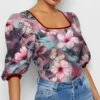 Flash Sale 🥰 IZURIA Purple & Pink Floral Puff-Sleeve Square Neck Top - 👩 Women & Plus 🤩