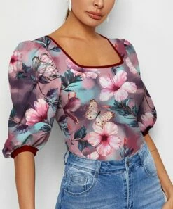Flash Sale π₯° IZURIA Purple & Pink Floral Puff-Sleeve Square Neck Top - π© Women & Plus π€©