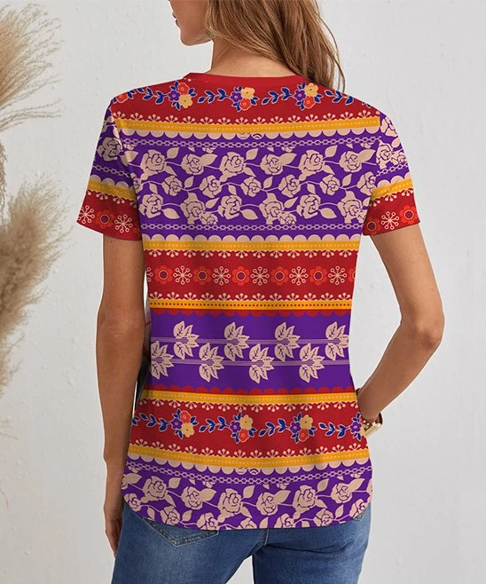 Flash Sale π IZURIA Red & Purple Floral Stripe Short-Sleeve V-Neck Top - Plus β¨ 2 Flash Sale π IZURIA Red & Purple Floral Stripe Short-Sleeve V-Neck Top - Plus β¨ - Image 2