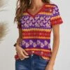 Flash Sale 👏 IZURIA Red & Purple Floral Stripe Short-Sleeve V-Neck Top - Plus ✨