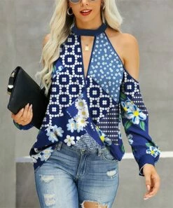 Hot Sale 🎁 IZURIA Blue & White Patchwork Cold-Shoulder Wrap Top - Plus 😍