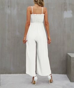 Buy 🥰 IZURIA White Smocked Palazzo Jumpsuit - 👩 Women 😀 -IZURIA Sales Store zu105390786 alt 2 tm1650999678