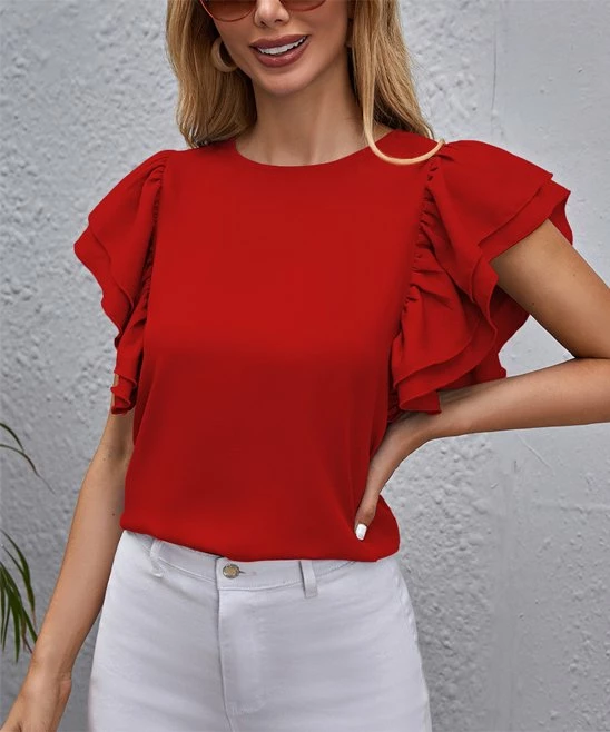 Best reviews of π― IZURIA Red Ruffle Flutter-Sleeve Crewneck Top - Plus π 1 Best reviews of π― IZURIA Red Ruffle Flutter-Sleeve Crewneck Top - Plus π