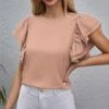 Best Sale 🎉 IZURIA Pink Ruffle Flutter-Sleeve Crewneck Top - 👩 Women 😉
