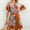 Outlet 👏 IZURIA Orange & Pink Patchwork Belted Shift 👗 Dress - 👩 Women 🛒