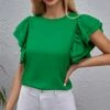 Buy 🔥 IZURIA Green Ruffle Flutter-Sleeve Crewneck Top - 👩 Women 👏