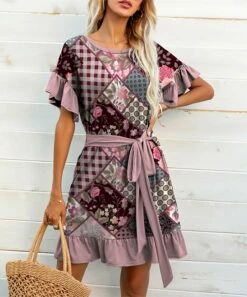 Best Pirce ⌛ IZURIA Purple & Pink Patchwork Belted Shift 👗 Dress - 👩 Women 😉