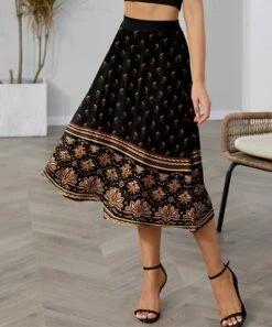 Discount 🛒 IZURIA Black & Brown Floral Midi 👗 Skirt - 👩 Women 🔥
