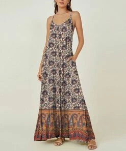 Coupon 👍 IZURIA Apricot & Orange Paisley Sleeveless Maxi 👗 Dress - 👩 Women ⌛