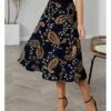 Coupon 😍 IZURIA Navy & Brown Paisley Elastic-Waist Midi 👗 Skirt - 👩 Women 🧨