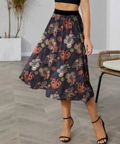 Coupon 🎉 IZURIA Dark Blue & Pink Paisley A-Line Midi 👗 Skirt - 👩 Women 🧨
