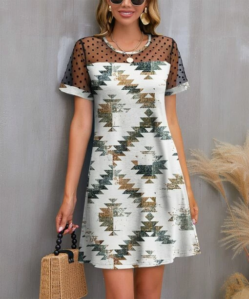 Best reviews of 🛒 IZURIA Beige & Blue Abstract Sheer Polka Dot Mesh-Accent Shift 👗 Dress - 👩 Women 😀 -IZURIA Sales Store zu106311797 main tm1656450685