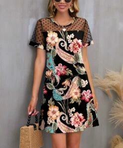 Best reviews of 💯 IZURIA Black & Pink Paisley Sheer Polka-Dot Mesh-Accent Shift 👗 Dress - 👩 Women ✔️