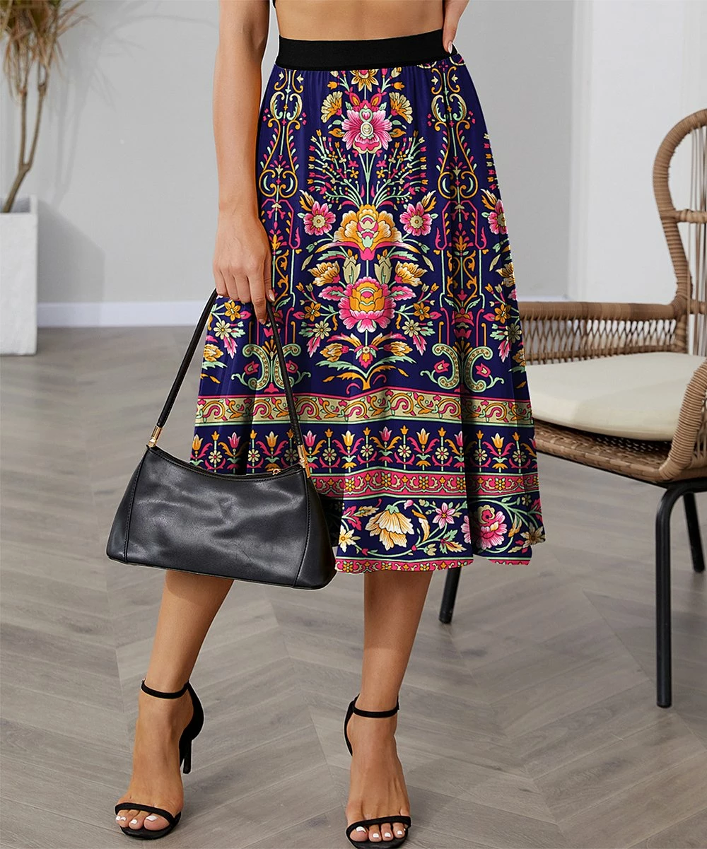 Cheap ✔️ IZURIA Blue & Fuchsia Floral Elastic-Waist Midi 👗 Skirt - 👩 Women 😍 1 Cheap ✔️ IZURIA Blue & Fuchsia Floral Elastic-Waist Midi 👗 Skirt - 👩 Women 😍