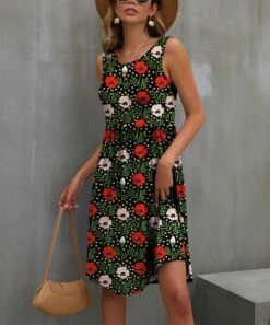 Wholesale 🎉 IZURIA Black & Red Floral Sleeveless 👗 Dress - 👩 Women ⭐