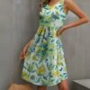Coupon 🔔 IZURIA Blue & Yellow Floral Sleeveless Empire-Waist 👗 Dress - 👩 Women 🔔