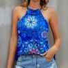 Discount ⭐ IZURIA Blue & Red Mandala Ruffle-Accent Halter Tank - 👩 Women 🧨