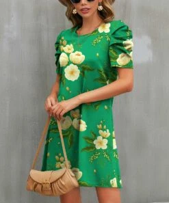 Cheapest 👏 IZURIA Green & Yellow Floral Puff-Sleeve Shift 👗 Dress - 👩 Women & Plus ✨