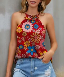 Best reviews of 👏 IZURIA Red & Blue Floral Ruffle-Accent Halter Tank - 👩 Women 👏