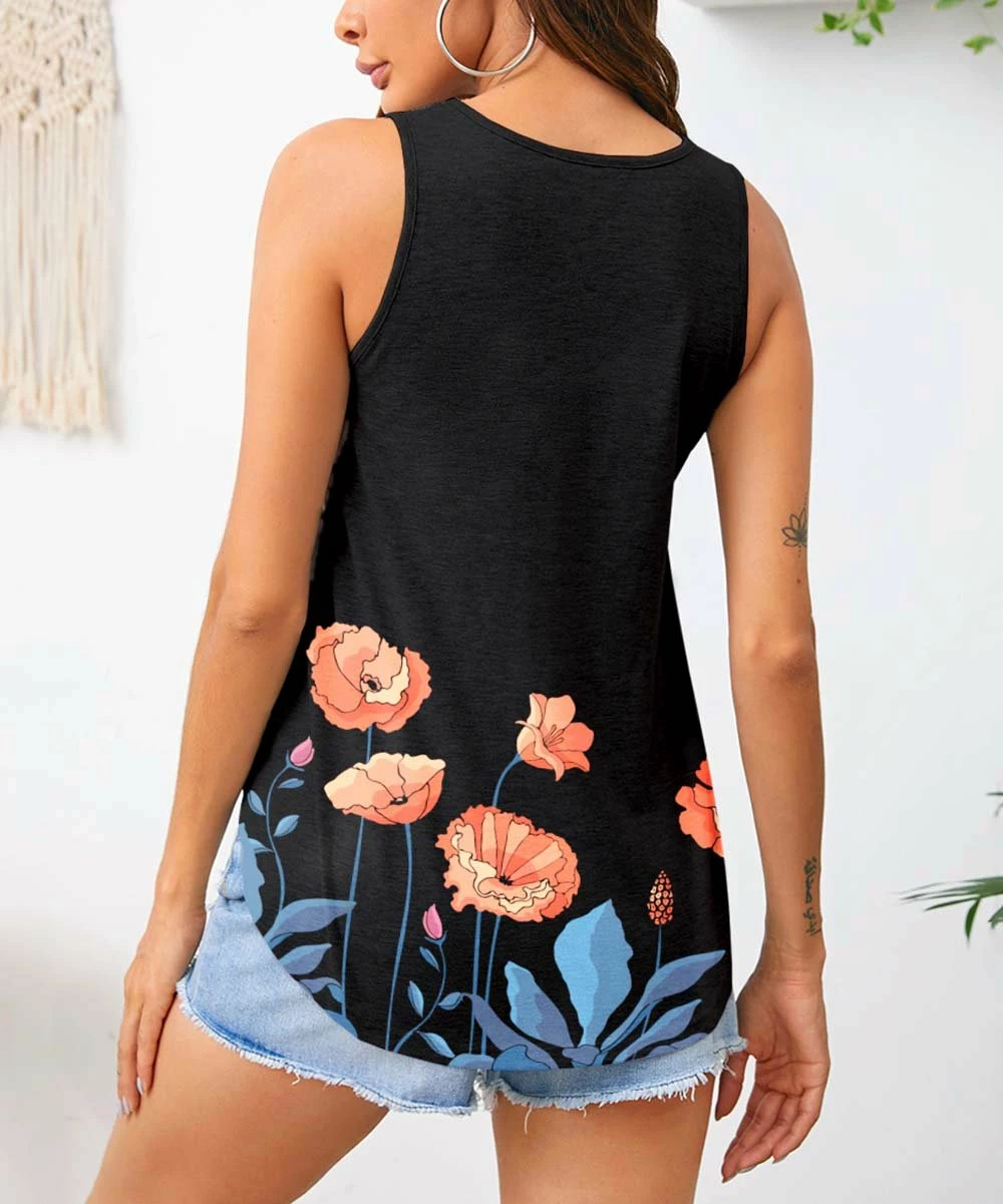 Wholesale π IZURIA Black & Coral Floral V-Neck Tank - π© Women π€© 2 Wholesale π IZURIA Black & Coral Floral V-Neck Tank - π© Women π€© - Image 2