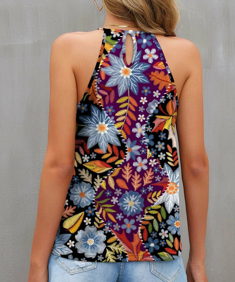 Brand new π₯ IZURIA Purple & Blue Floral Ruffle-Accent Halter Tank - Plus π 2 Brand new π₯ IZURIA Purple & Blue Floral Ruffle-Accent Halter Tank - Plus π - Image 2