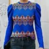 Buy 🌟 IZURIA Blue & Orange Geometric Mutton-Sleeve Crewneck Top - 👩 Women 🥰