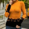 Hot Sale ✔️ IZURIA Orange & Black Pumpkin Long-Sleeve Turtleneck - 👩 Women ⌛