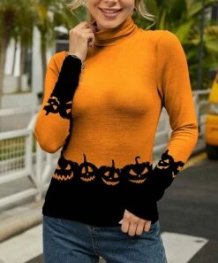 Hot Sale βοΈ IZURIA Orange & Black Pumpkin Long-Sleeve Turtleneck - π© Women β
