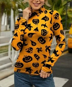 Discount π IZURIA Orange & Black Pumpkins & Ghosts Long-Sleeve Turtleneck - π© Women π
