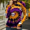 Best Pirce 💯 IZURIA Orange & Purple Tie-Dye Swirl Skull Long-Sleeve Turtleneck - 👩 Women 🔔