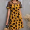 Cheapest 🔔 IZURIA Orange & Black Pumpkins & Ghosts Mesh-Accent A-Line 👗 Dress - 👩 Women ❤️