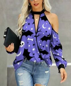 Flash Sale 💯 IZURIA Purple & Black Bats Cutout Bishop Sleeve Surplice Top - 👩 Women ❤️