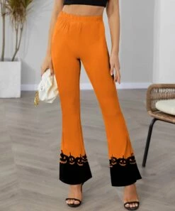Outlet 🛒 IZURIA Orange & Black Jack-o'-Lanterns High-Waist Flare Pants - 👩 Women ⌛