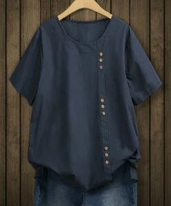 Best Sale 🔥 IZURIA Navy Button-Accent Crewneck Top - 👩 Women & Plus 🛒