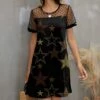Cheapest 🌟 IZURIA Black & Khaki Star Sheer Polka Dot Mesh-Accent Shift 👗 Dress - 👩 Women & Plus 🥰