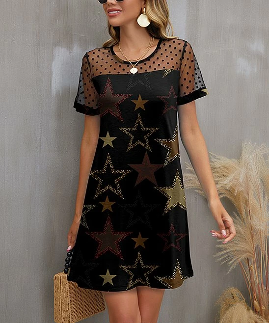 Cheapest π IZURIA Black & Khaki Star Sheer Polka Dot Mesh-Accent Shift π Dress - π© Women & Plus π₯° 1 Cheapest π IZURIA Black & Khaki Star Sheer Polka Dot Mesh-Accent Shift π Dress - π© Women & Plus π₯°