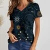 New 🔥 IZURIA Navy Sun Moon Short-Sleeve V-Neck Top - 👩 Women 🎉