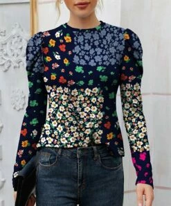 Best deal 🎉 IZURIA Navy & Blue Floral Mutton-Sleeve Crewneck Top - Plus 🤩